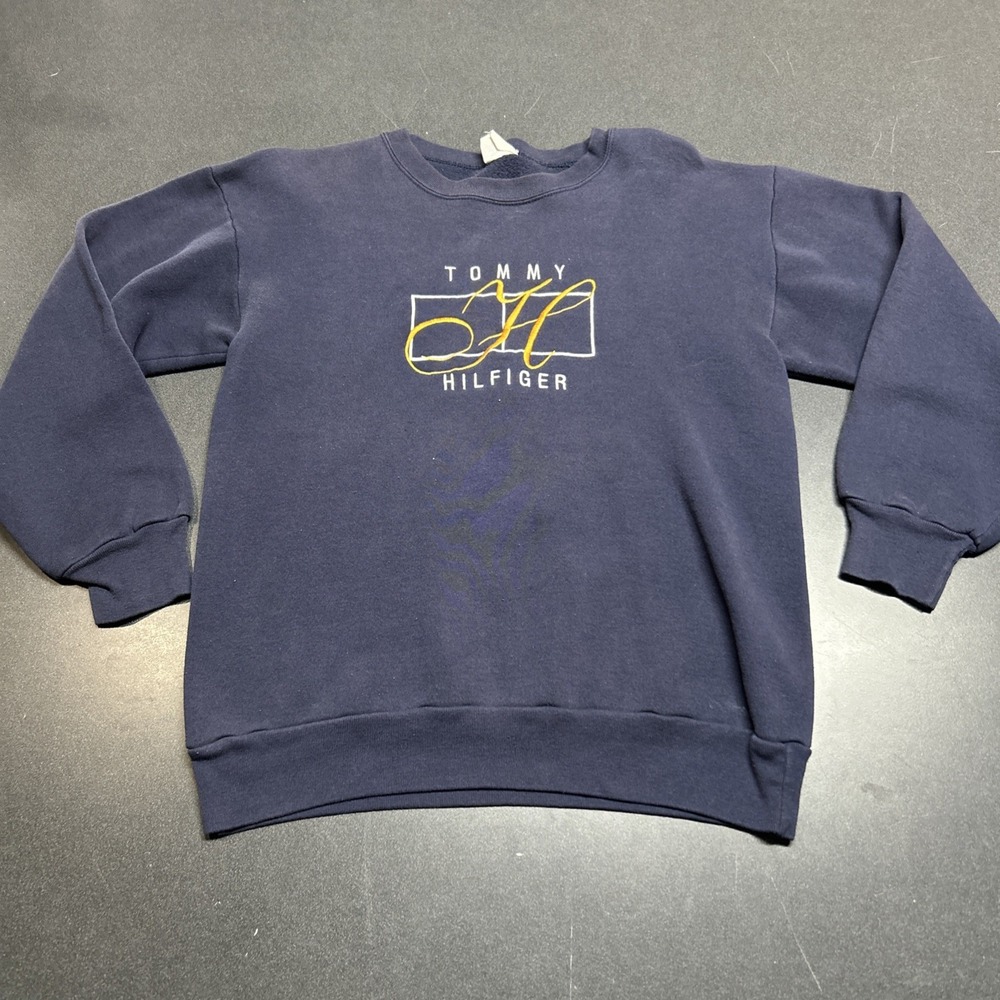 VTG Tommy Hilfiger Vintage Men's Embroidered Crew Neck Sweatshirt L Blue